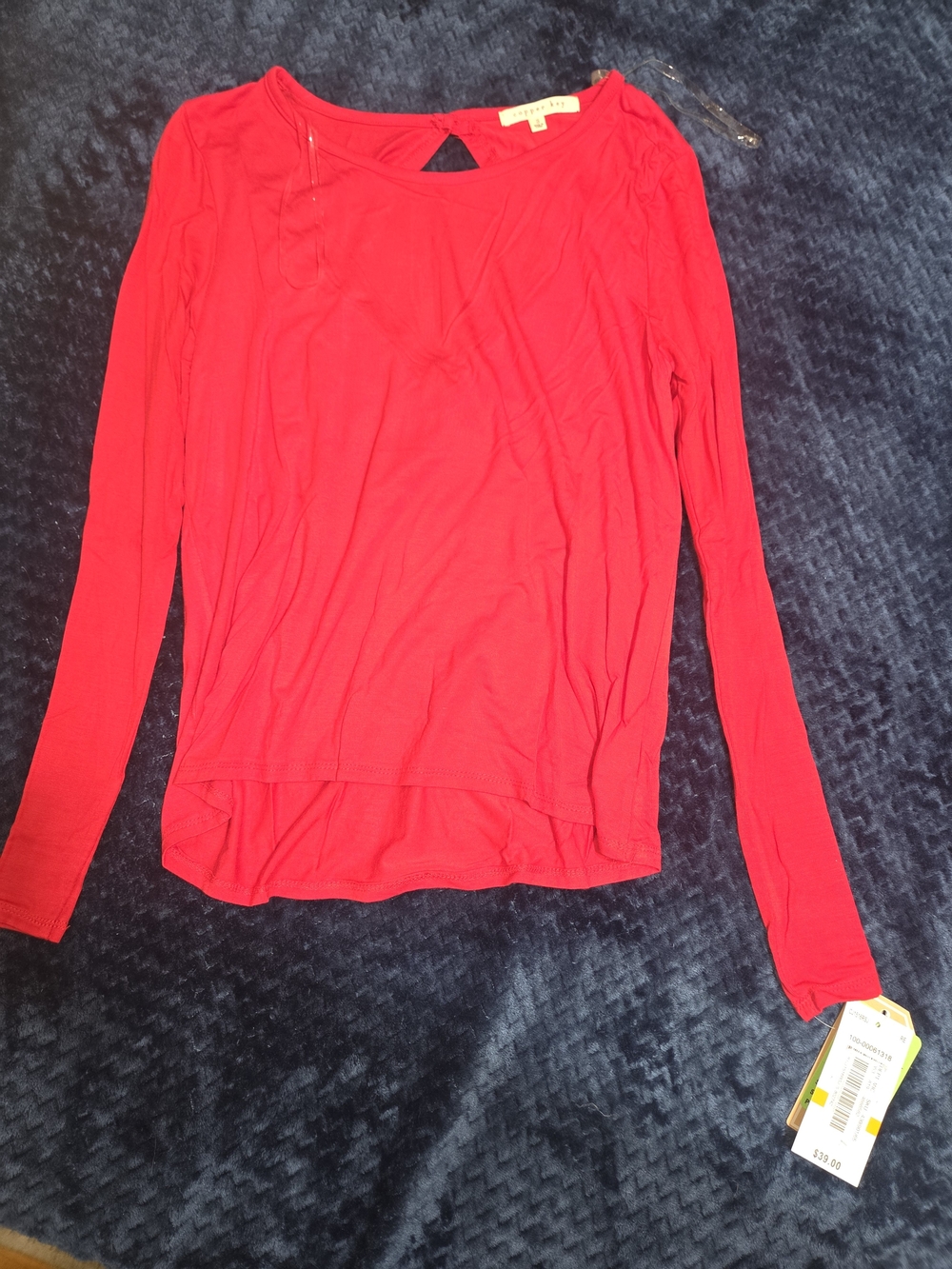 Copper Key Red Long-Sleeve Keyhole Top